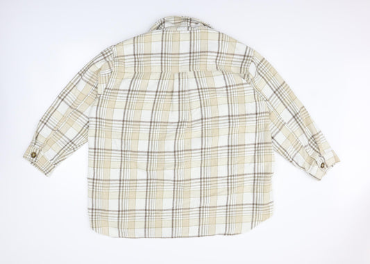 CAMEO ROSE Womens Beige Check  Basic Button-Up Size L