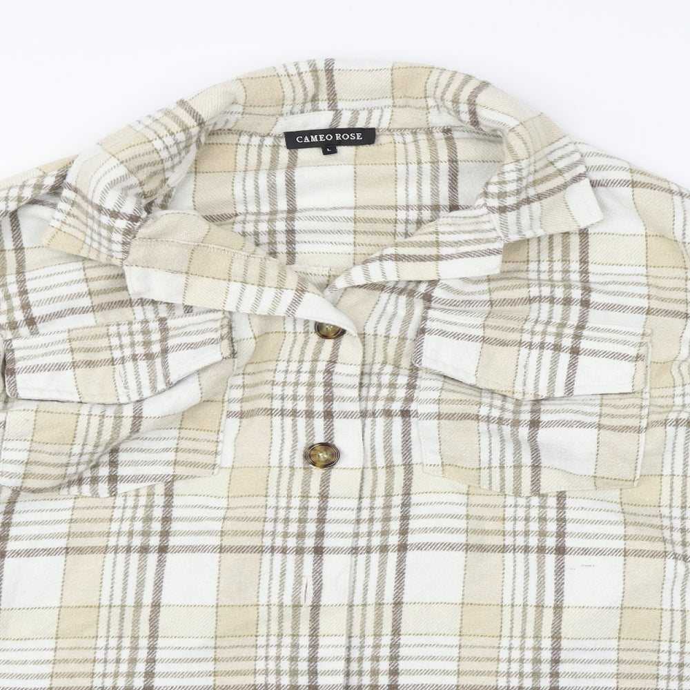 CAMEO ROSE Womens Beige Check  Basic Button-Up Size L
