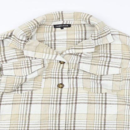 CAMEO ROSE Womens Beige Check  Basic Button-Up Size L