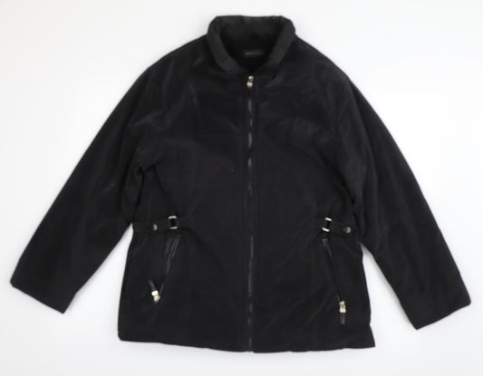 Front view of interval women’s black biker coat, size UK 12