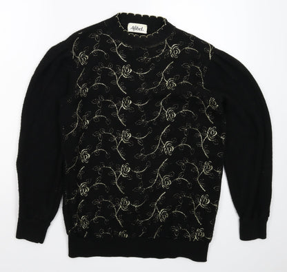 Afibel Womens Black Floral Knit Pullover Jumper Size 12