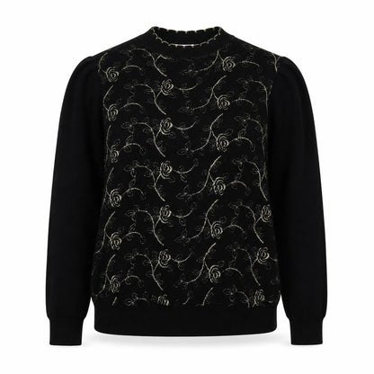 Afibel Womens Black Floral Knit Pullover Jumper Size 12