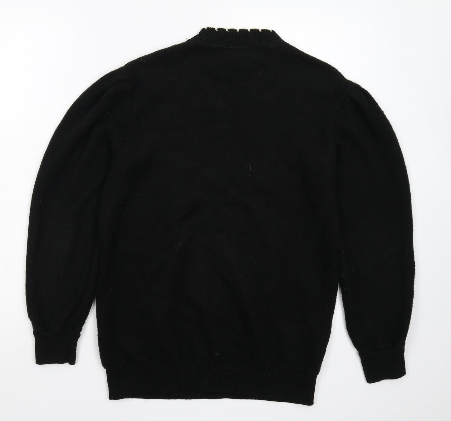 Afibel Womens Black Floral Knit Pullover Jumper Size 12