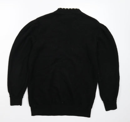 Afibel Womens Black Floral Knit Pullover Jumper Size 12