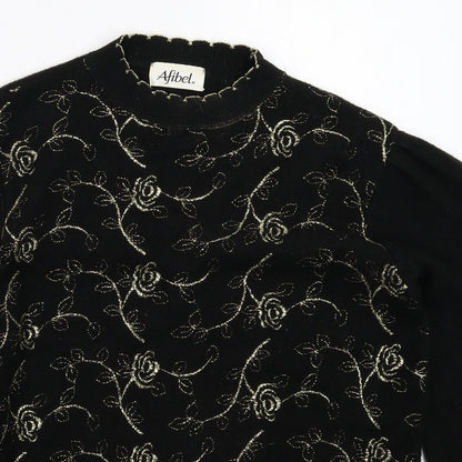 Afibel Womens Black Floral Knit Pullover Jumper Size 12