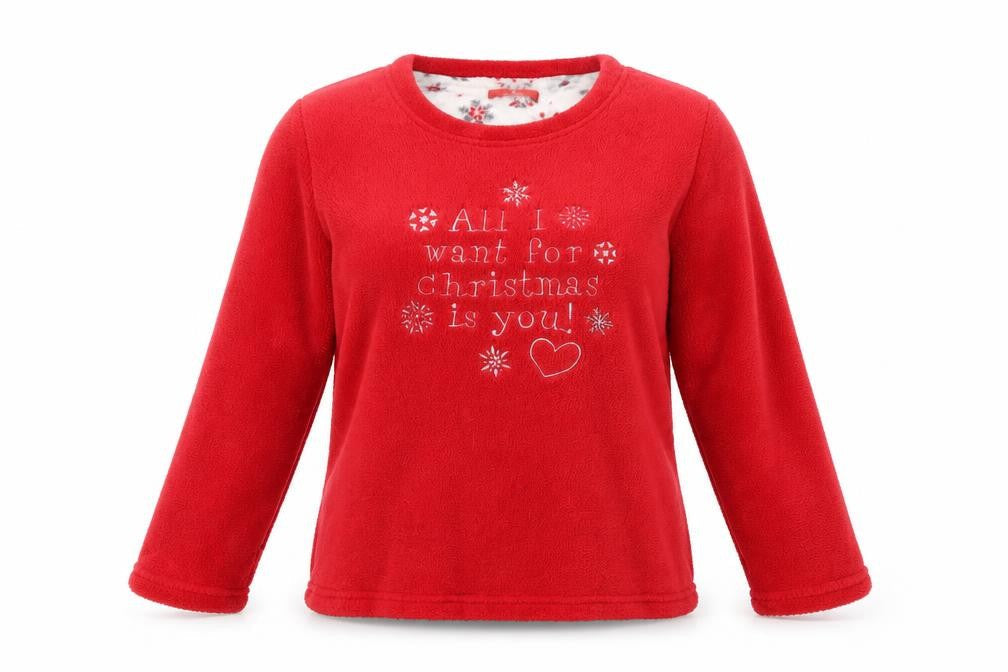 Preworn Womens Red Solid  Capri Pyjama Top Size M  - christmas