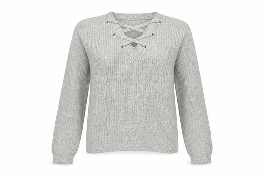 Front view of Papaya women’s grey jumper, size L