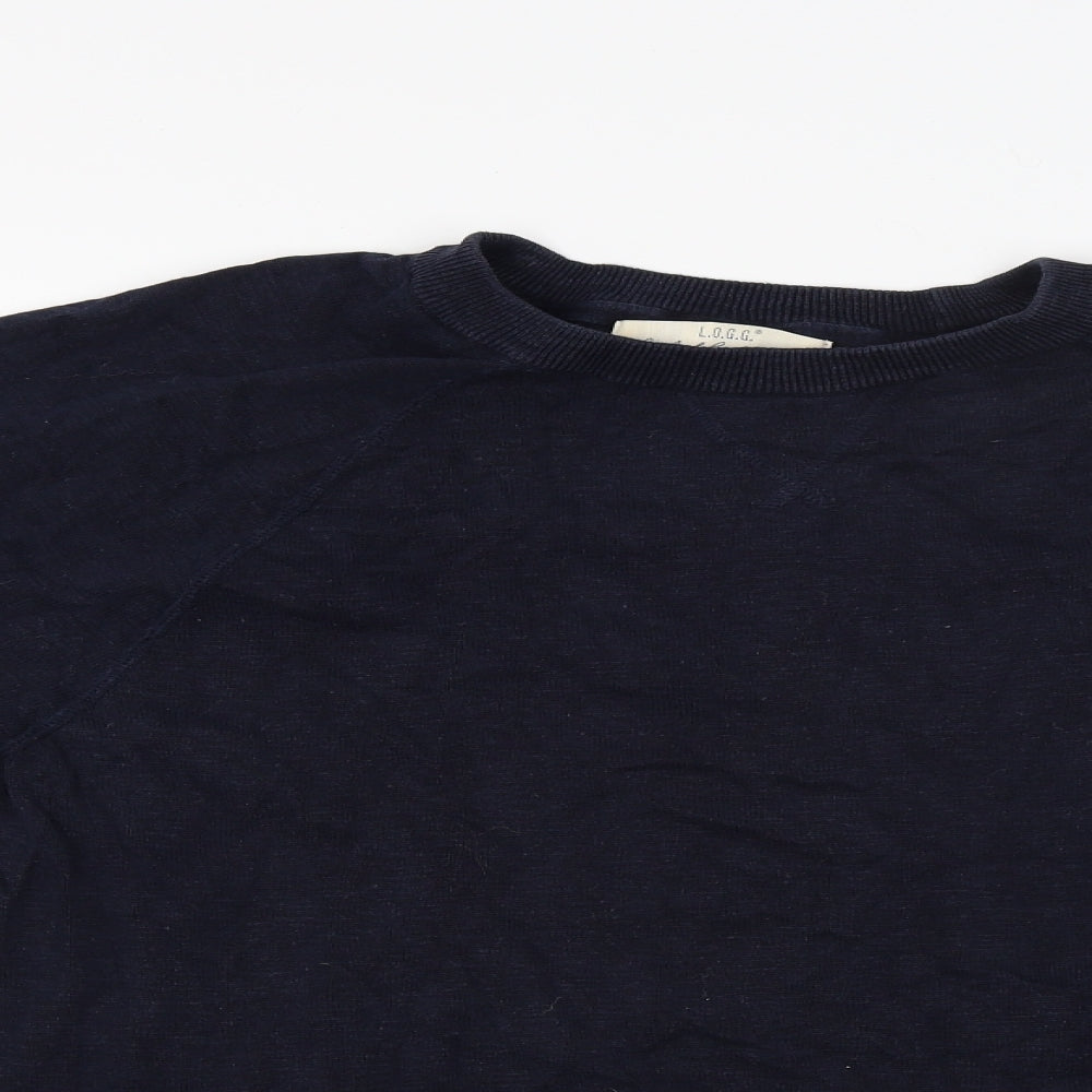 Close-up detail of Logg women’s blue jumper, size XL