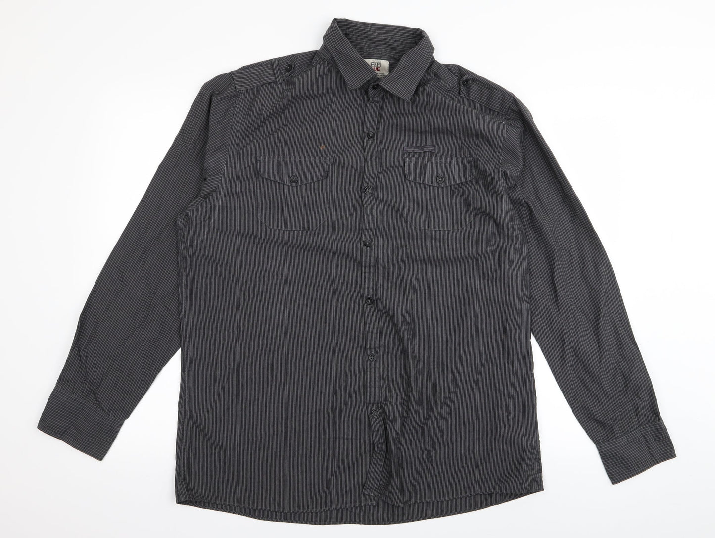 F&F Mens Grey Striped   Button-Up Size L