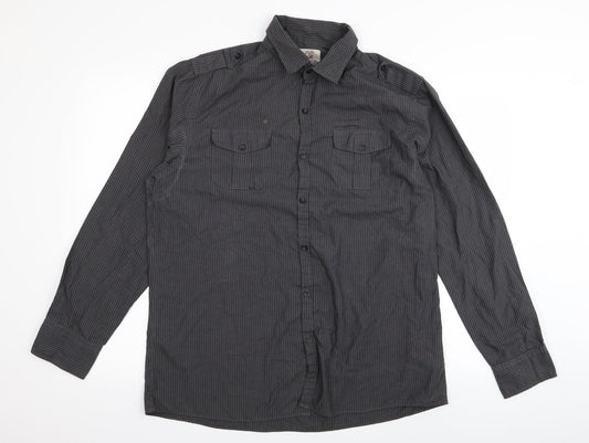 F&F Mens Grey Striped   Button-Up Size L