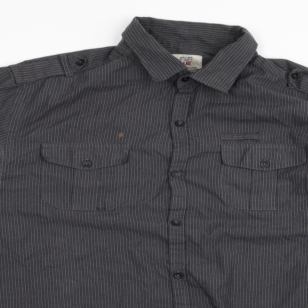 F&F Mens Grey Striped   Button-Up Size L