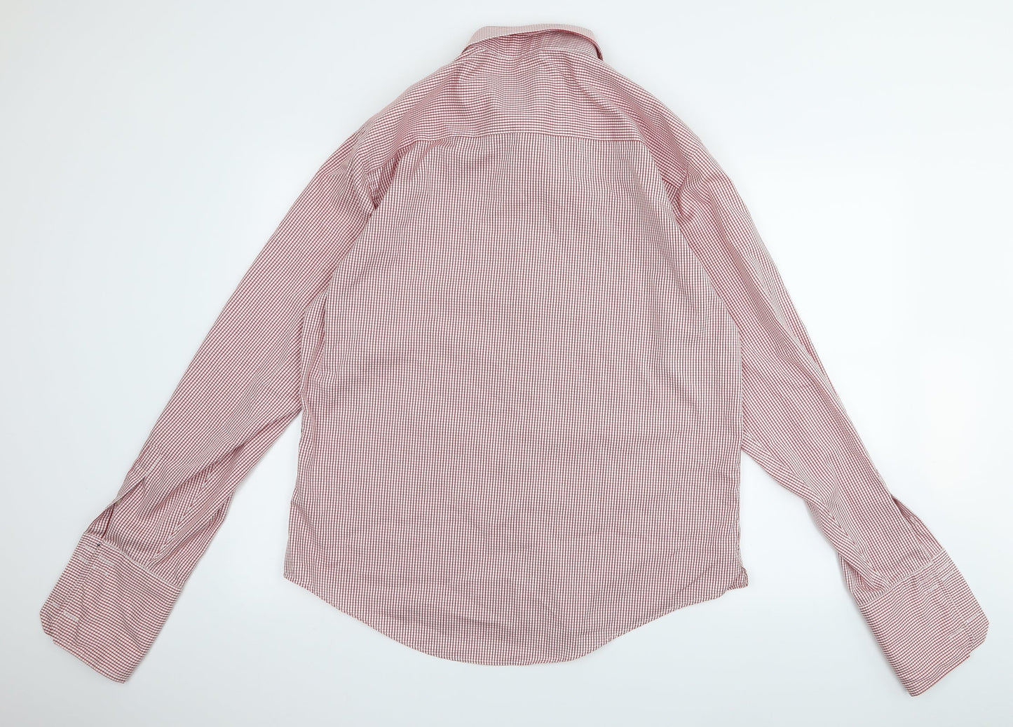 Mens UK Size 17 Preworn Red  Button-Up Long Sleeve Casual Shirt