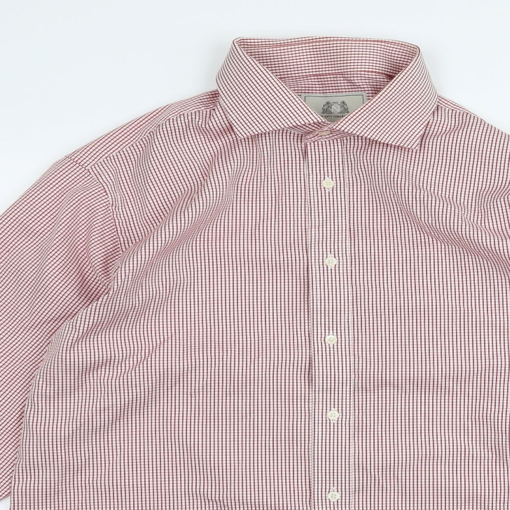 Mens UK Size 17 Preworn Red  Button-Up Long Sleeve Casual Shirt