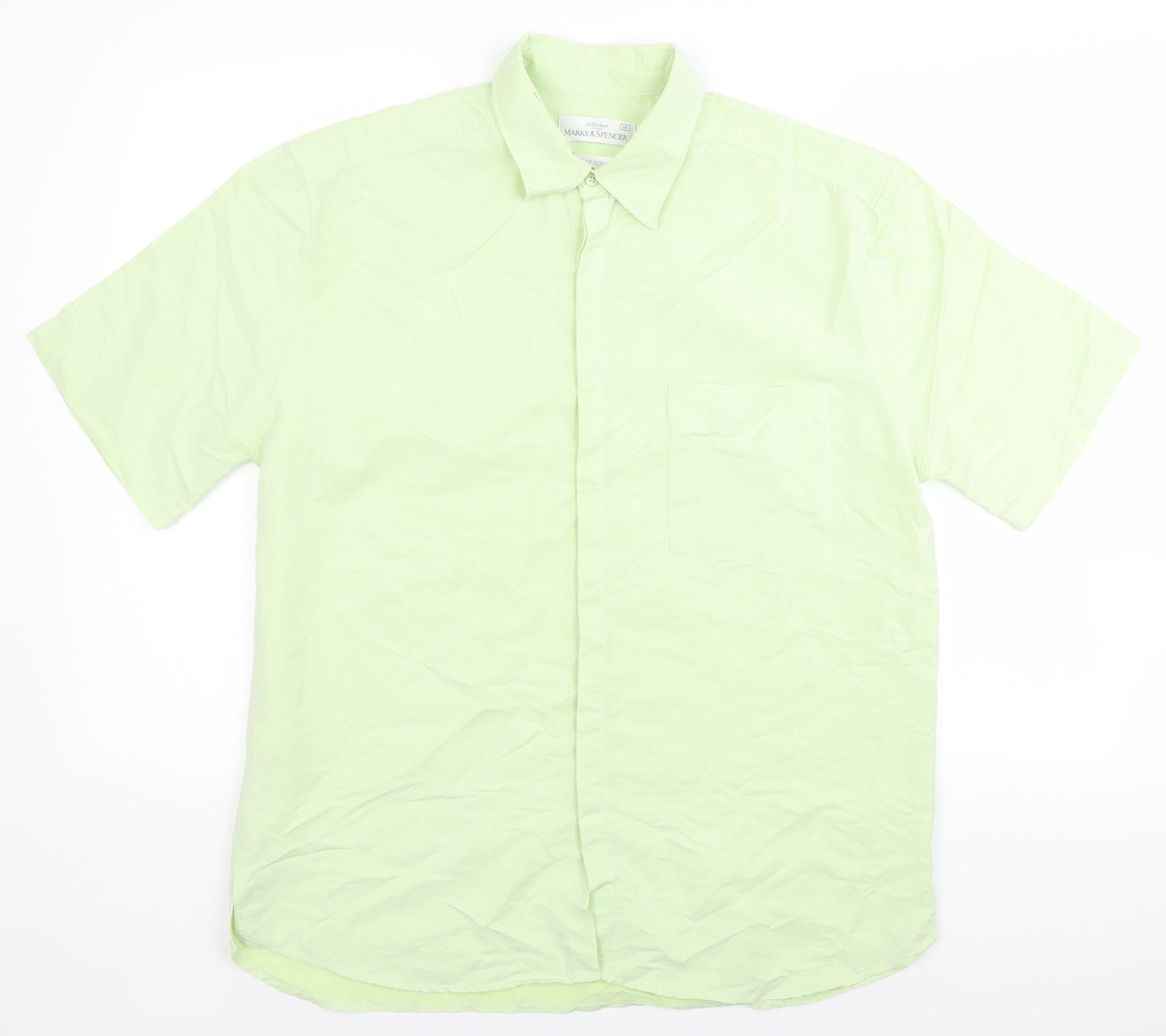 Mens UK Size M m&s Green  Button-Up Short Sleeve Casual Shirt