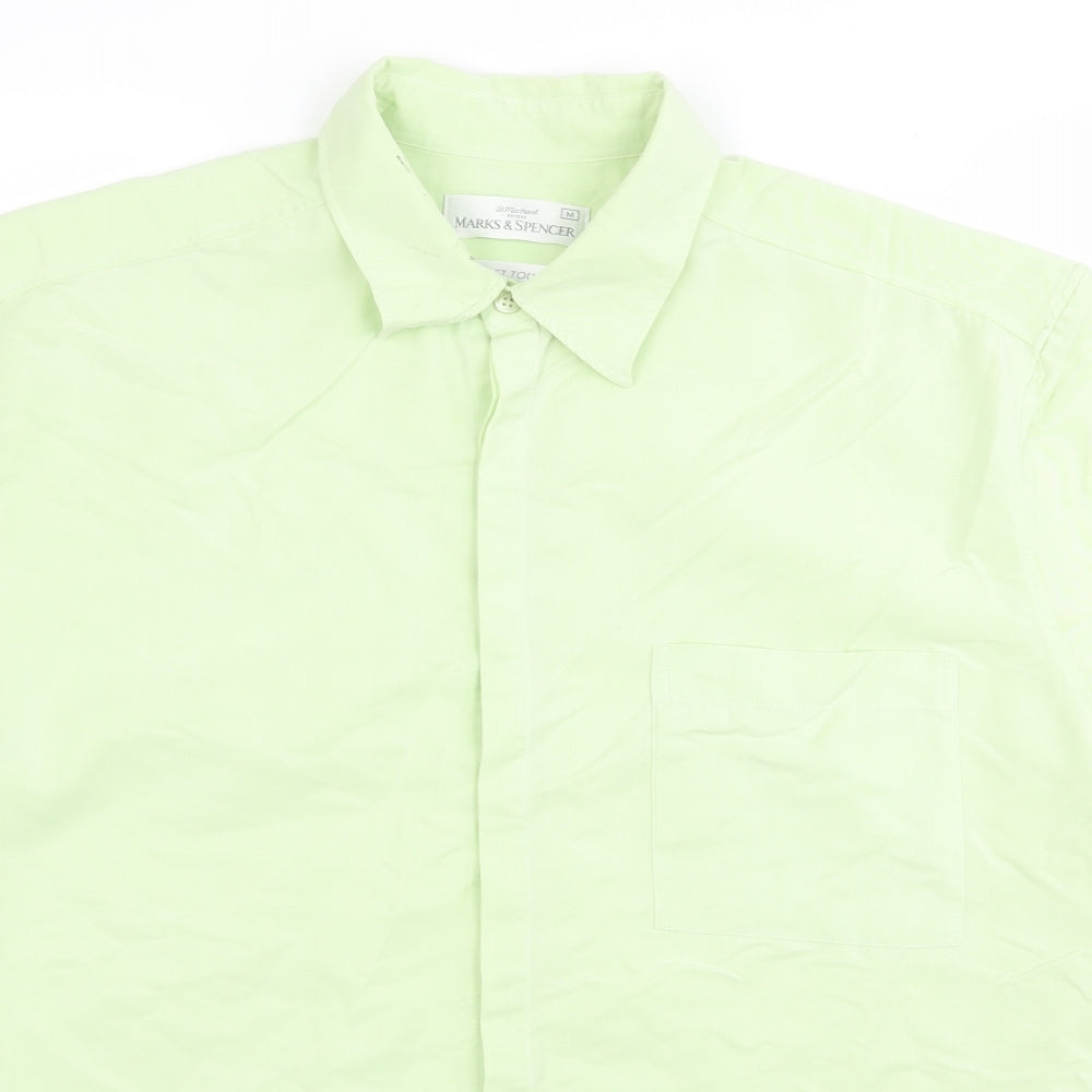 Mens UK Size M m&s Green  Button-Up Short Sleeve Casual Shirt