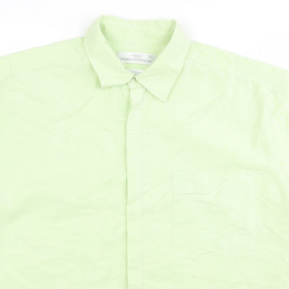 Mens UK Size M m&s Green  Button-Up Short Sleeve Casual Shirt