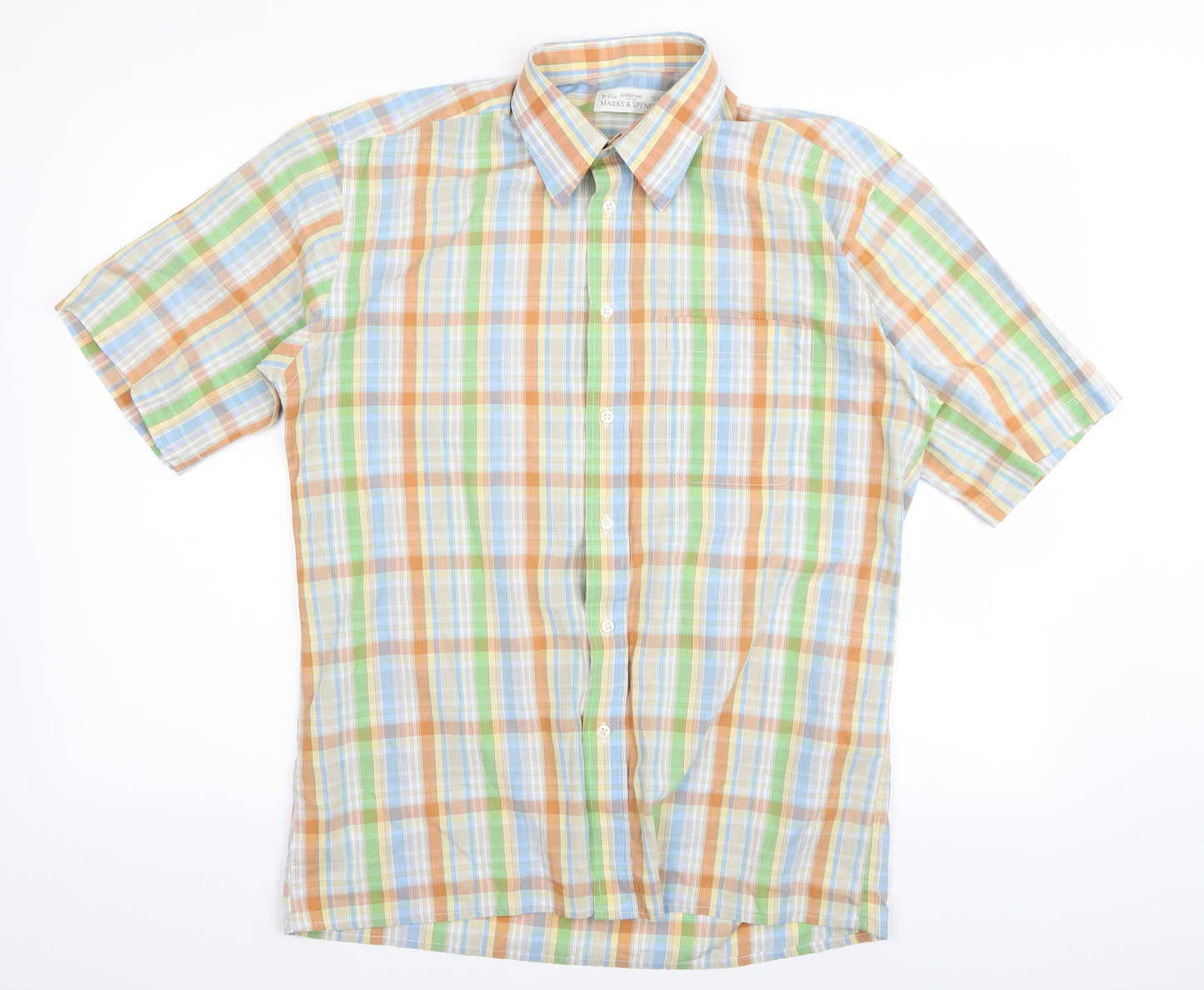 Mens UK Size 15 m&s Multicoloured  Button-Up Short Sleeve Casual Shirt