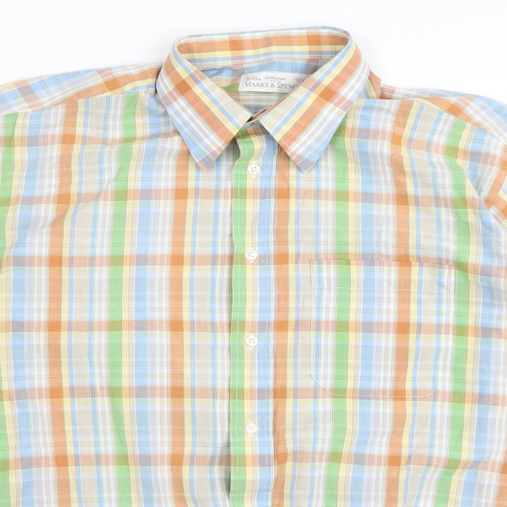 Mens UK Size 15 m&s Multicoloured  Button-Up Short Sleeve Casual Shirt