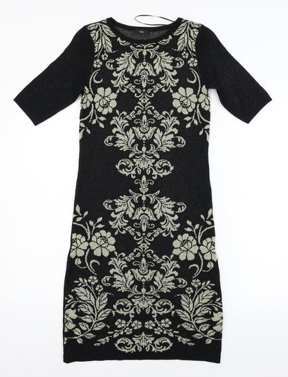 M&Co Womens Black Floral  Pencil Dress  Size 8