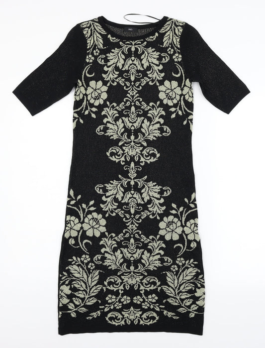M&Co Womens Black Floral  Pencil Dress  Size 8