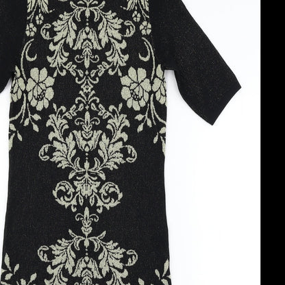 M&Co Womens Black Floral  Pencil Dress  Size 8