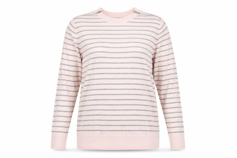 Front view of Principles women’s pink striped jumper, size UK 16