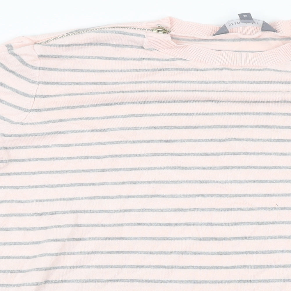 Close-up detail of Principles women’s pink striped jumper, size UK 16