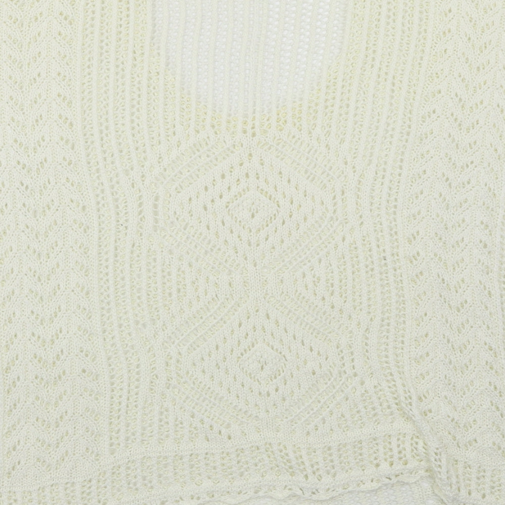 Brand and care label for Atmosphere women’s white jumper, size L