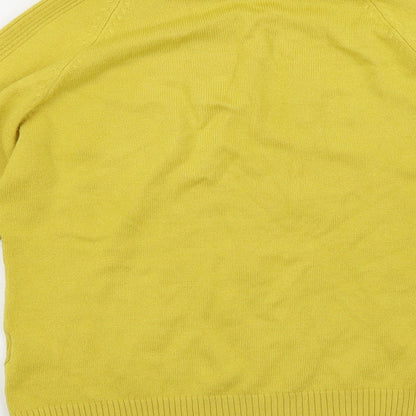 Brand and care label for Alexara women’s yellow knit jumper, size L