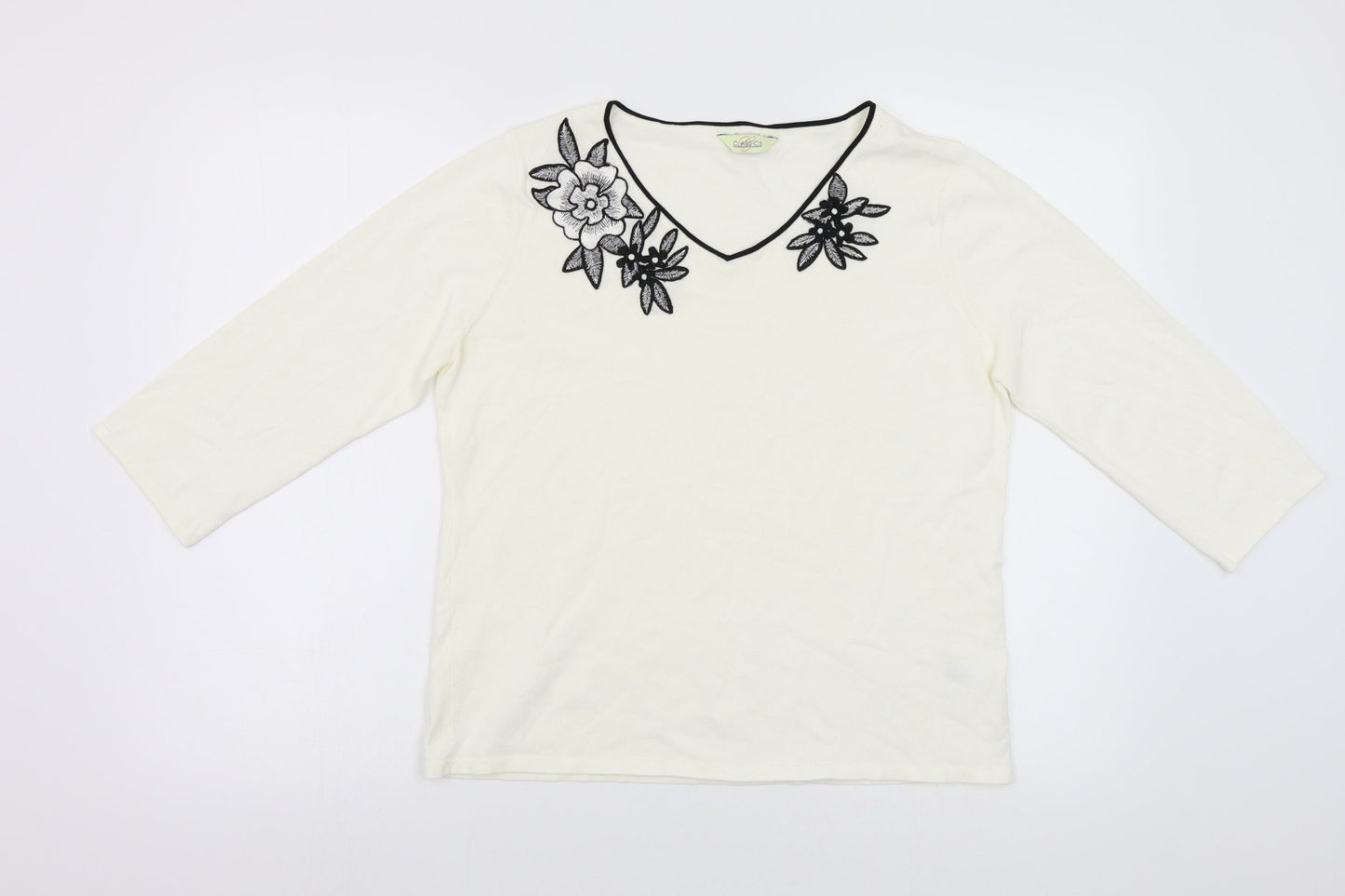 Classics Womens White   Pullover Jumper Size 14  - Embroidered