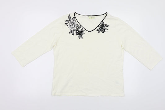Classics Womens White   Pullover Jumper Size 14  - Embroidered