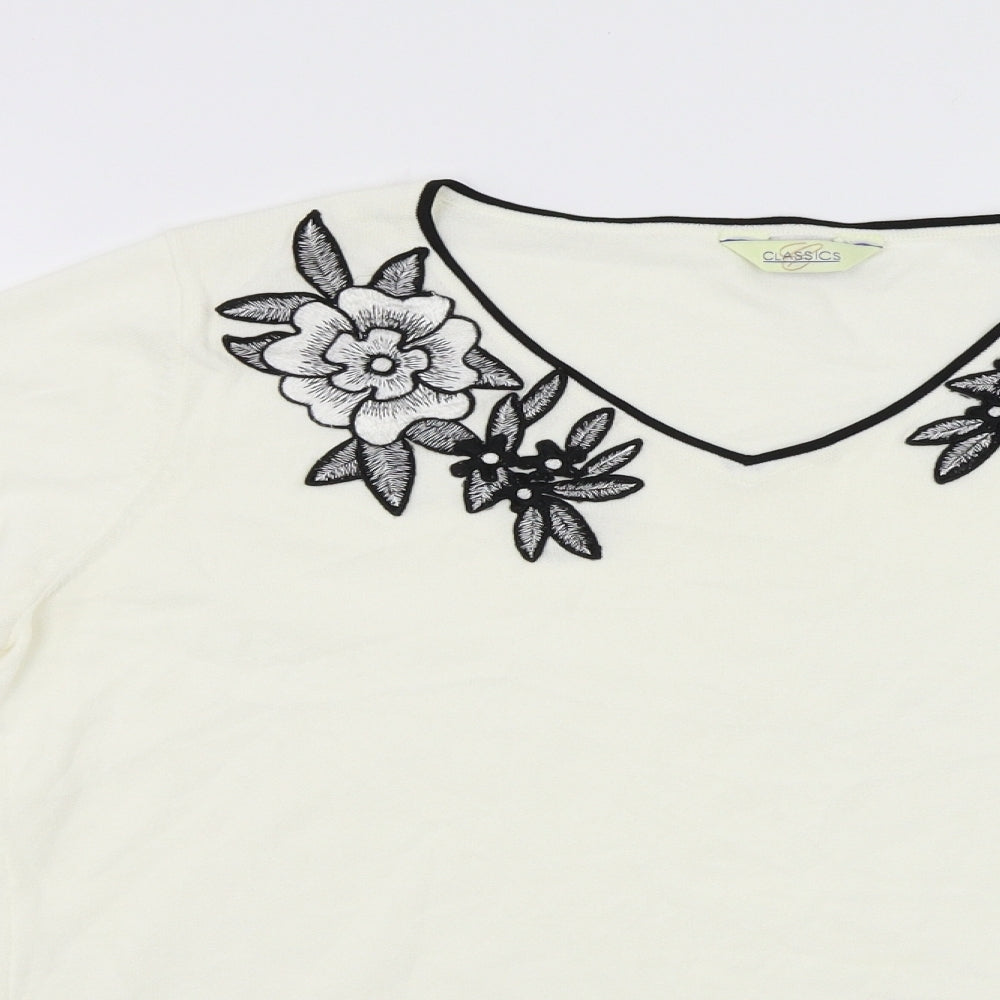 Classics Womens White   Pullover Jumper Size 14  - Embroidered