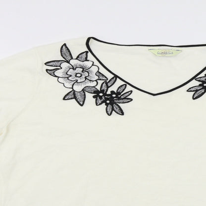 Classics Womens White   Pullover Jumper Size 14  - Embroidered