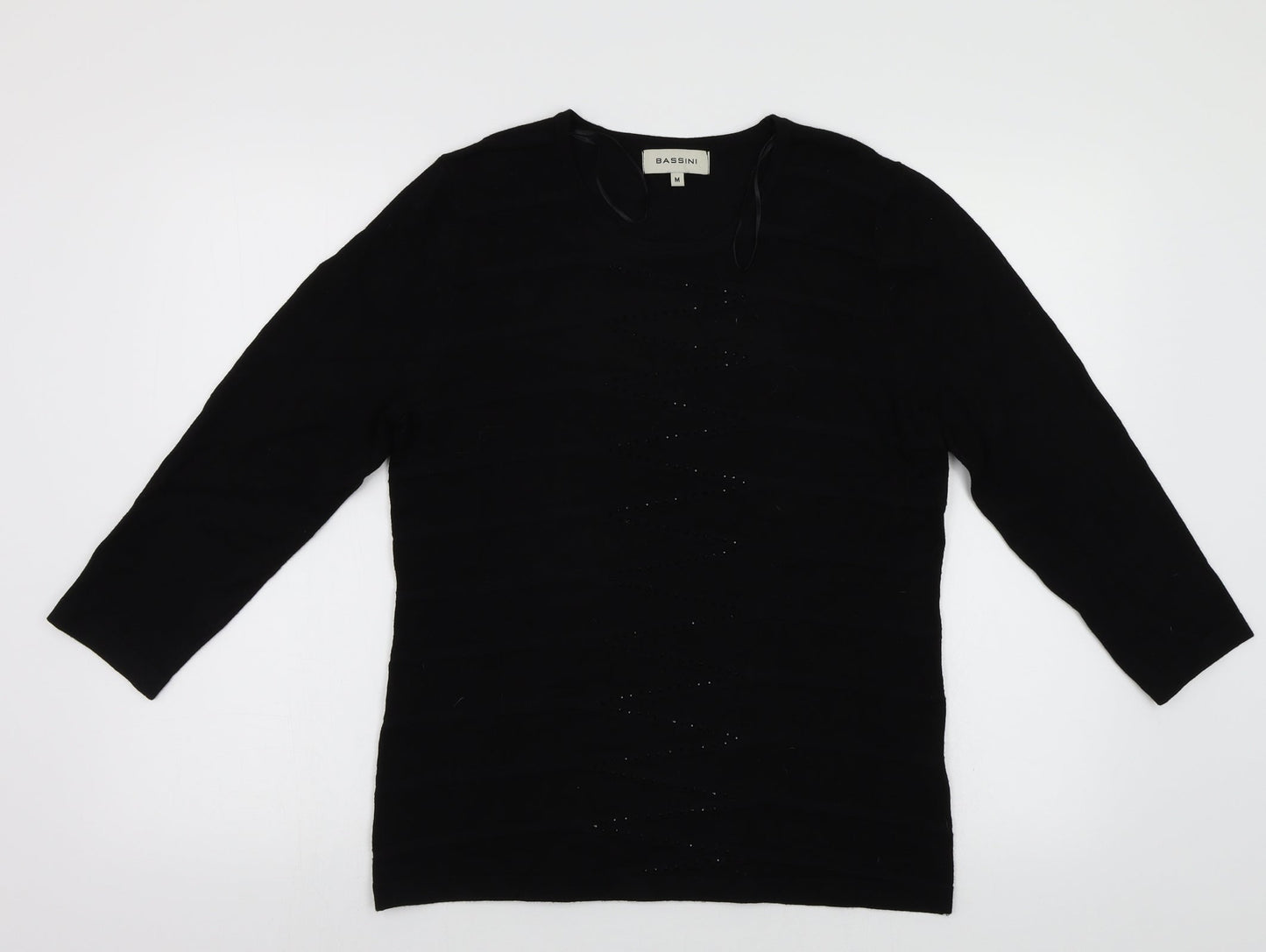 BASSINI Womens Black  Jersey Pullover Jumper Size M  - Embroidered detail