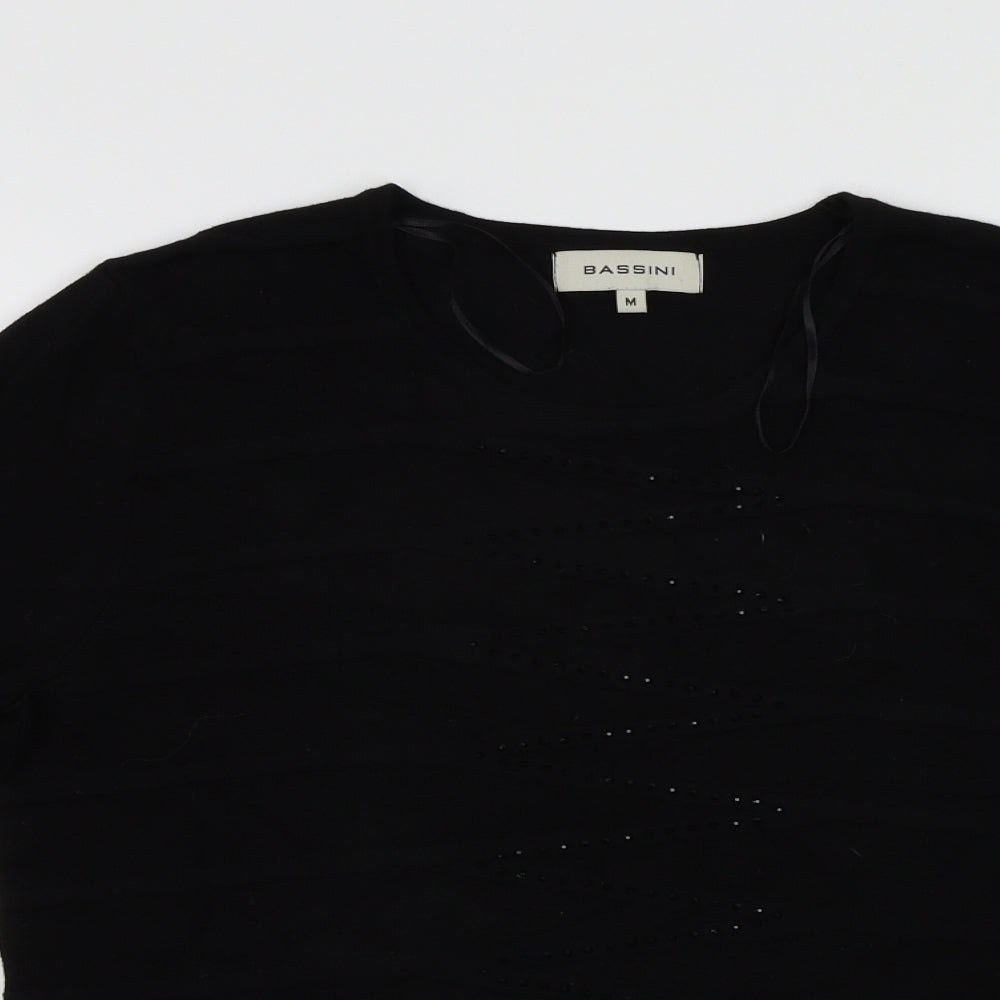 BASSINI Womens Black  Jersey Pullover Jumper Size M  - Embroidered detail