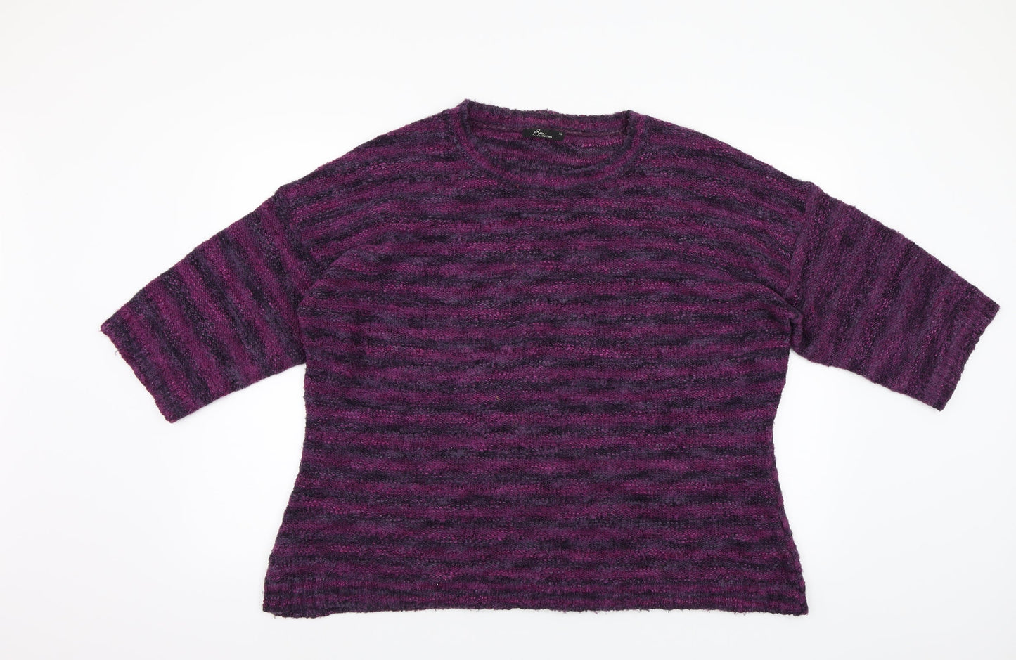 BM Collection Womens Purple Striped  Pullover Jumper Size XL