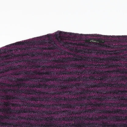 BM Collection Womens Purple Striped  Pullover Jumper Size XL