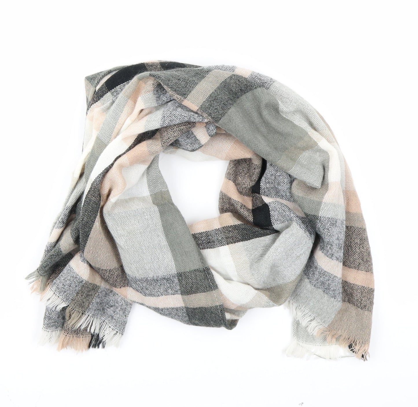 Preworn Womens Pink Plaid Knit  Shawl/Wrap