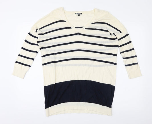 Warehouse Womens Ivory Striped Knit Pullover Jumper Size 14