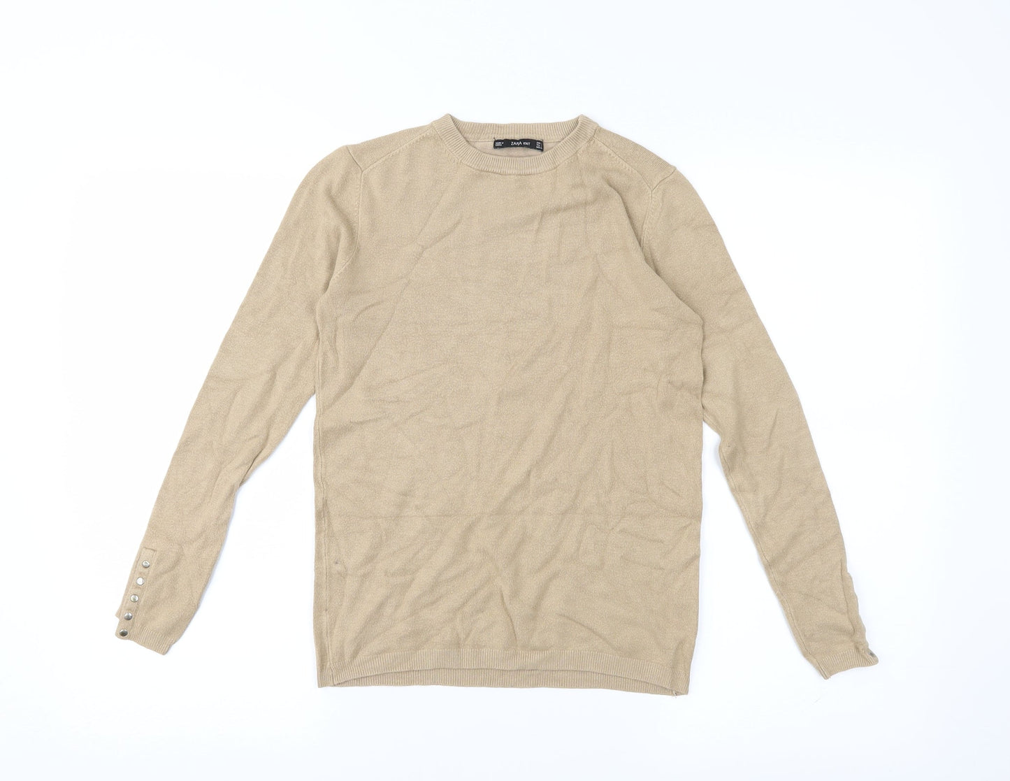 Womens UK Size 6 Zara Beige Basic T-Shirt