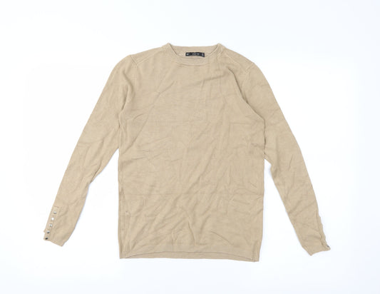 Womens UK Size 6 Zara Beige Basic T-Shirt