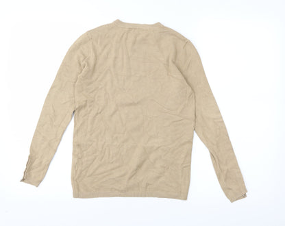 Womens UK Size 6 Zara Beige Basic T-Shirt