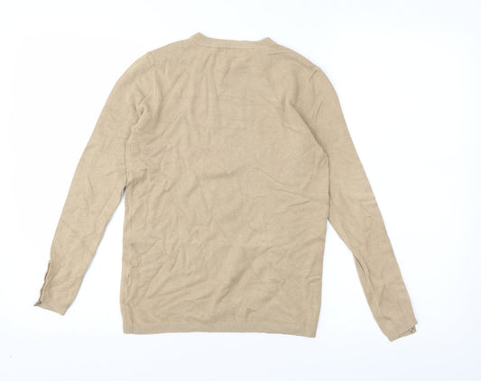 Womens UK Size 6 Zara Beige Basic T-Shirt