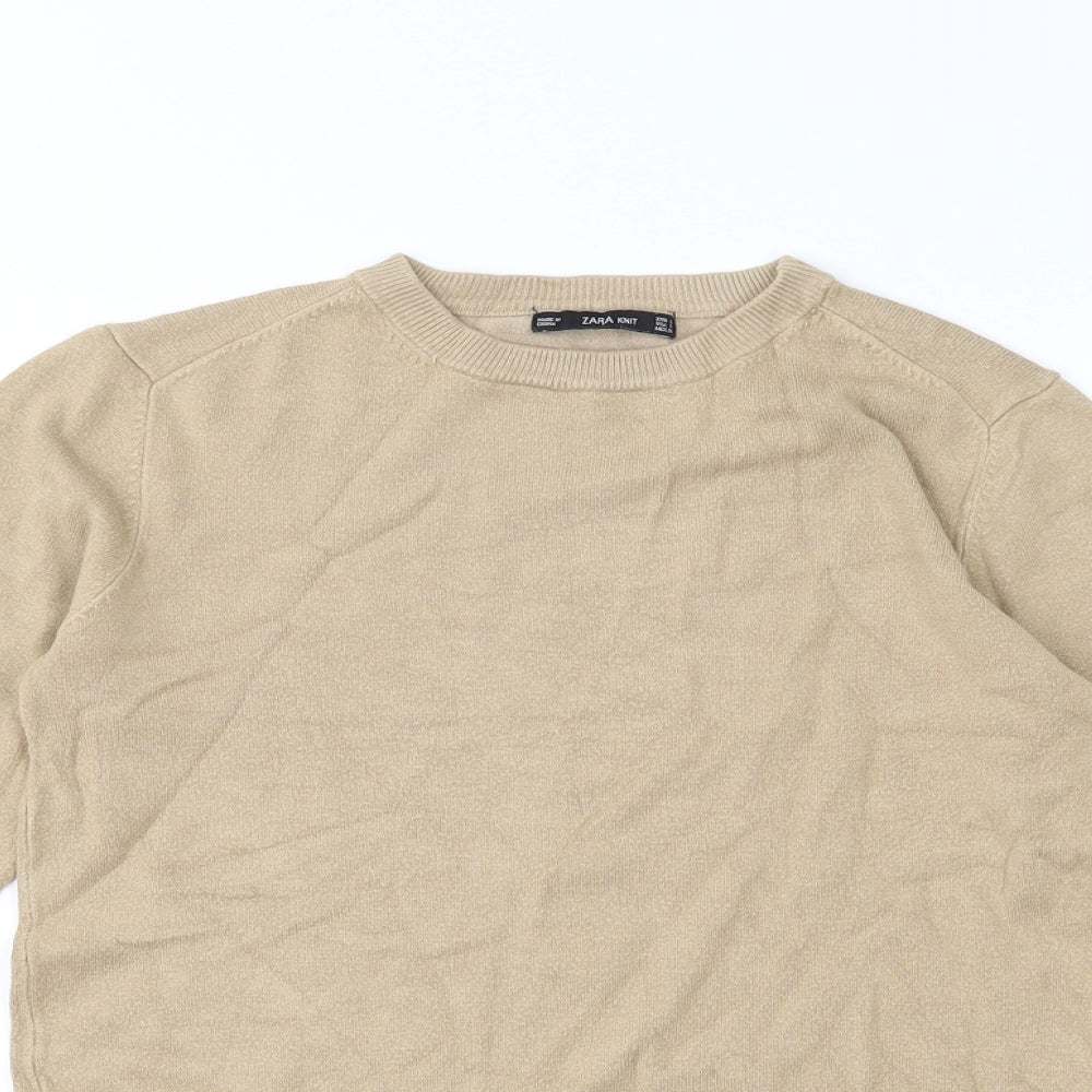Womens UK Size 6 Zara Beige Basic T-Shirt