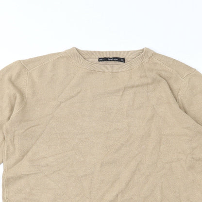 Womens UK Size 6 Zara Beige Basic T-Shirt