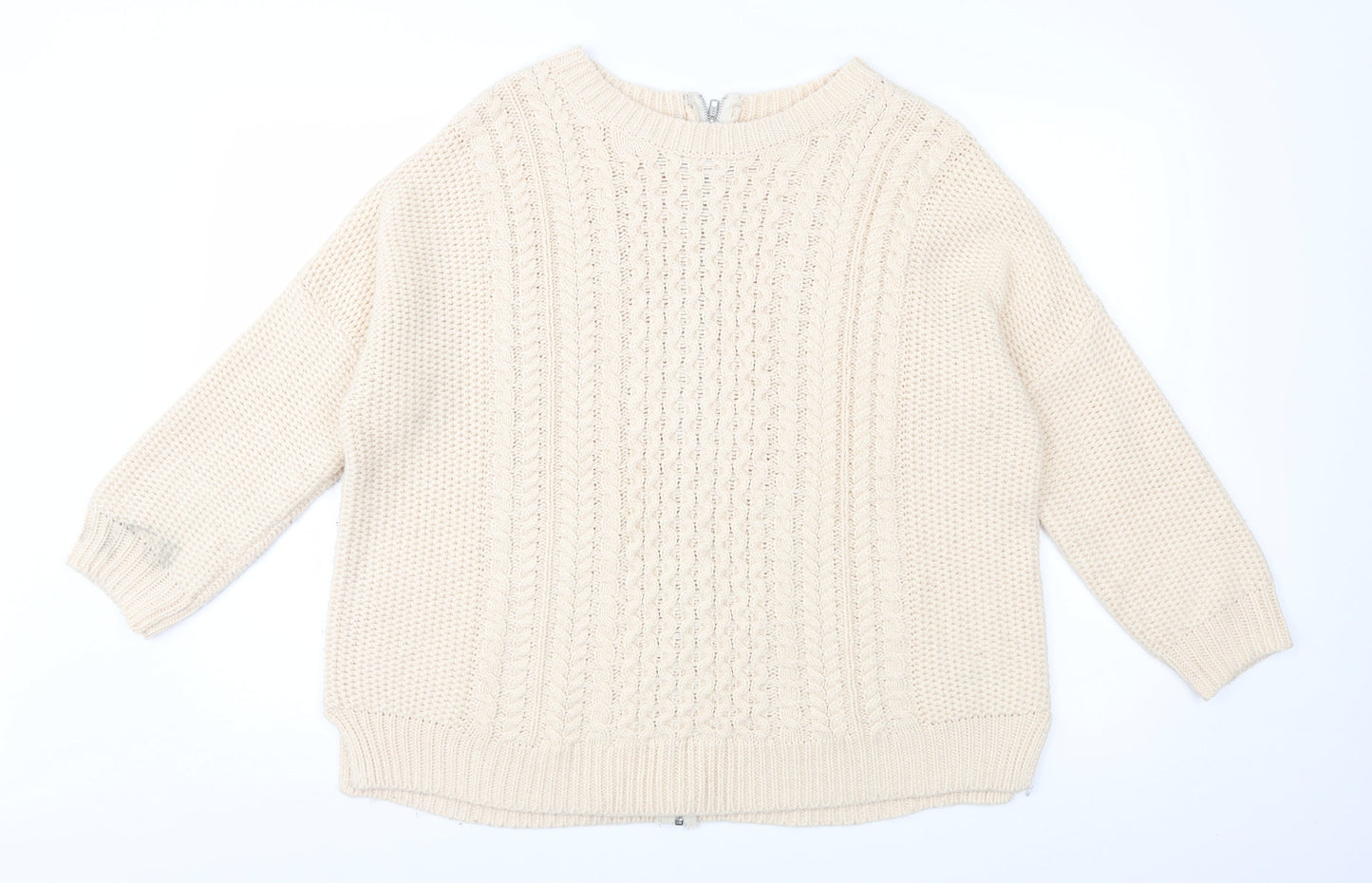 Warehouse Womens Ivory  Knit Full Zip Jumper Size L