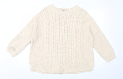 Warehouse Womens Ivory  Knit Full Zip Jumper Size L
