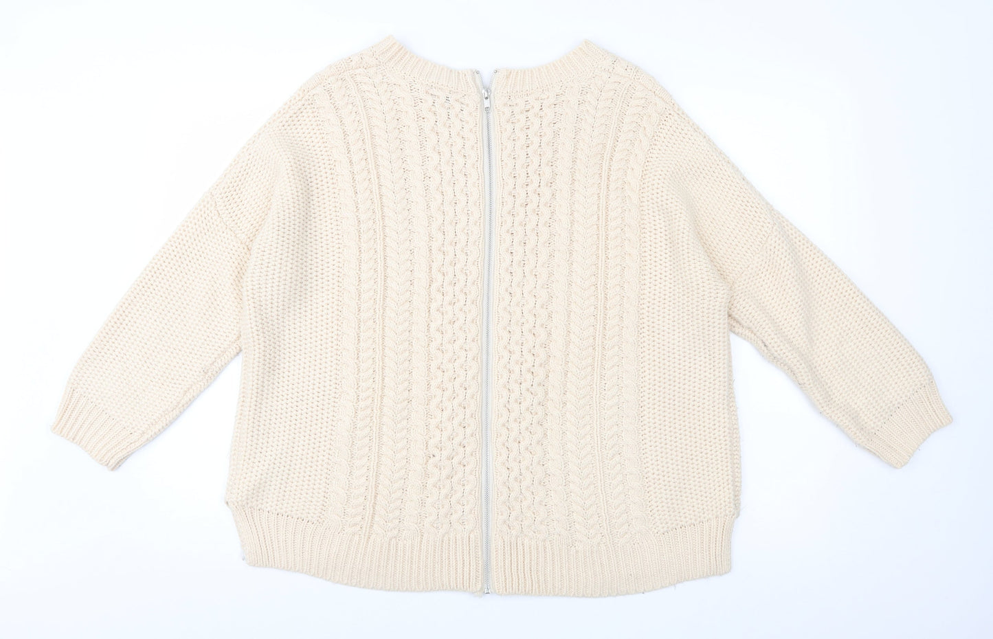 Warehouse Womens Ivory  Knit Full Zip Jumper Size L