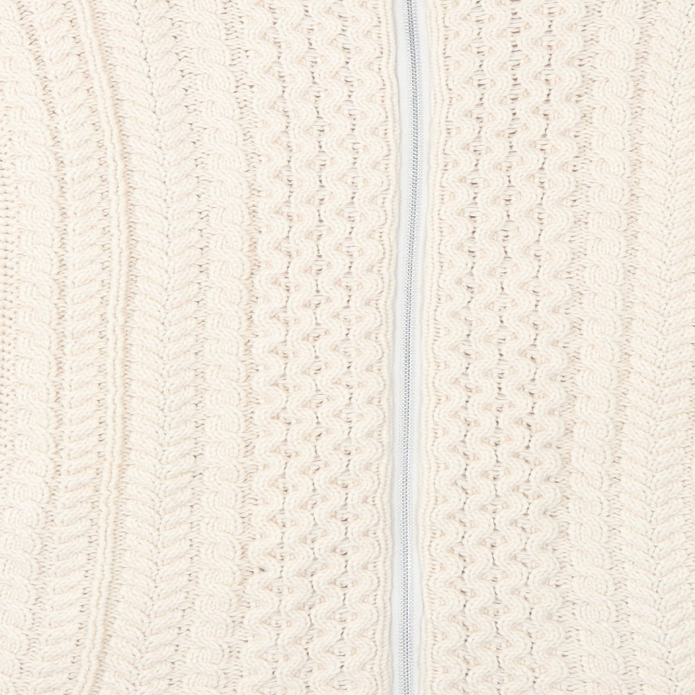 Warehouse Womens Ivory  Knit Full Zip Jumper Size L