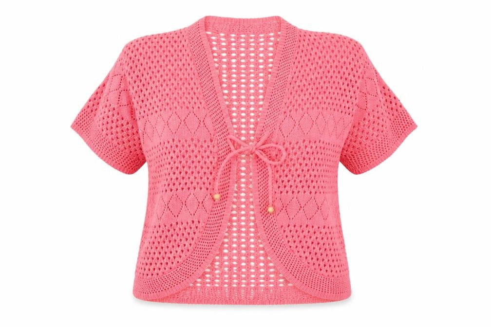 Front view of CHIC women’s pink knit cardigan jumper, size XL